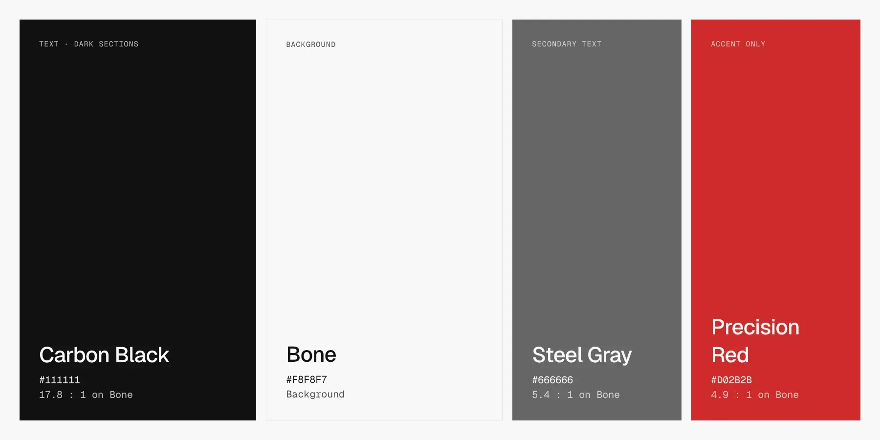 The four brand colors with their contrast ratios